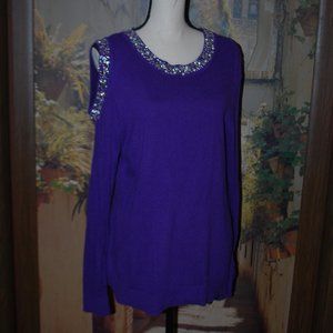 INC Purple One Cold Shoulder Sweater with Pearls & Crystals - XXL